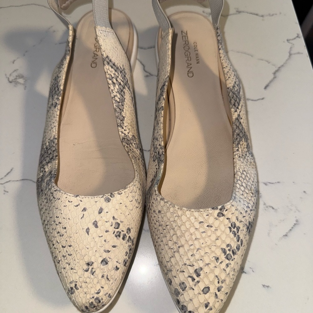 Cole Haan Women's Cream and Gray Snakeskin ZEROGRAND Slingback Flats